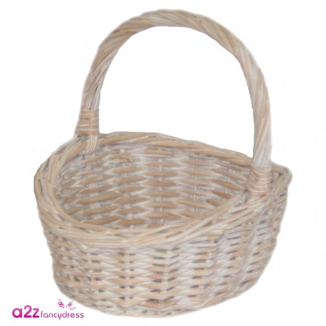Child Mini White Wash Buff Shopping Basket - Size 14 x 12 x 5cm 