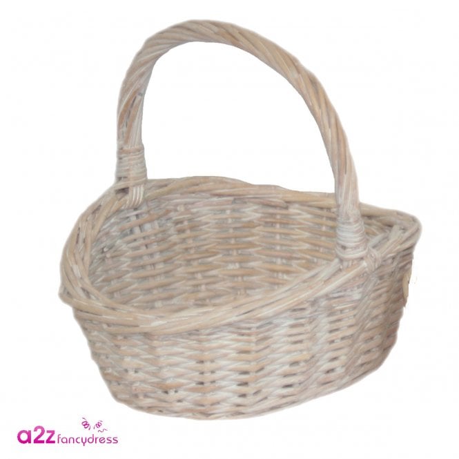 Child Small White Wash Buff Shopping Basket - Size: 17.5 x 15 x 5.5cm