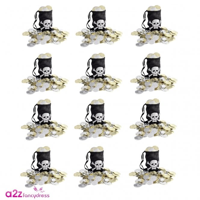 12 x Kids Pirate Coin Bag Set
