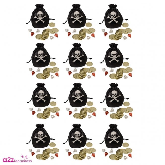 12 x Kids Pirate Coin & Jewel Pouch Set