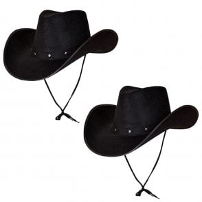 Adult 2 x Texan Cowboy BLACK Hats