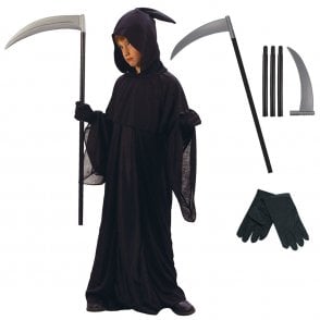Child Grim Reaper Costume + Scythe + BLACK GLOVES