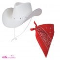 Adult 1 x White Texan Cowboy Hat + 1 x Red Bandana 