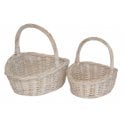 Kids & Toddler Set of 2 White Wash Buff Shopping Baskets (1 Small + 1 Mini) 