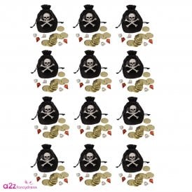 12 x Kids Pirate Coin & Jewel Pouch Set
